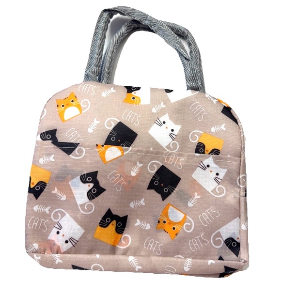 Insulated Kitty Cat Lunch Bag Tropical Container School Work Travel Picnic Light - Picture 5 of 14